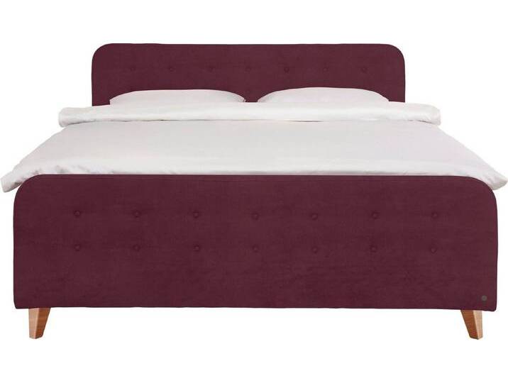 TOM TAILOR HOME Boxspringbett NORDIC BOX, mit Knopfheftung im Kopfteil und Fußteil, Füße in Buche natur, rot, H2 , H3, wine red TSV 7 von Tom-Tailor