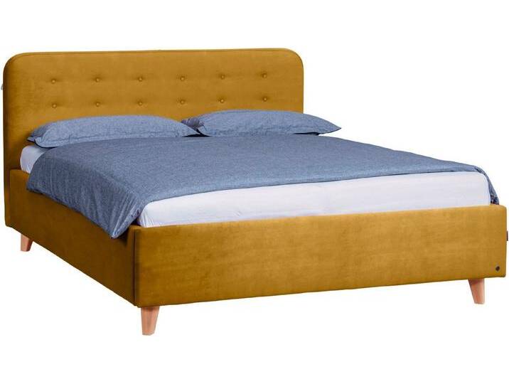 TOM TAILOR HOME Polsterbett NORDIC STORAGE, Stauraumbett mit Knopfheftung im Kopfteil, Füße Buche natur, gelb, H2, ochre TSV 5 von Tom-Tailor