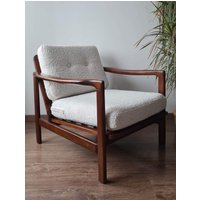 Mid Century Vintage Danish Style Armlehnstuhl 1960Er-70Er Jahre Von Zenon Baczyk in Boucle Stoff von TomRemaker