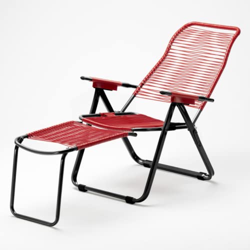 Gartenliege aus Stahl mit Kunststoffseilen, Sessel mit Seilen aus Kordelzug (rot), Gartenmöbel von Tomaino