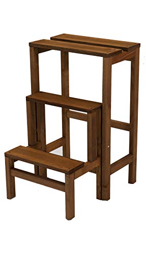 TOMAINO - Stufen Klappbarer Hocker, Trittleiter 3 Holz - Giulietta - rutschfest, Platzsparend, Buchenholz, Tritthocker Klappbar, Für Haushalt & Küche (Nessbaum) von Tomaino