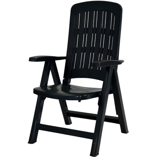 Tomaino -Gartenstuhl Klappbar aus Kunststoff - gartensessel wetterfest hochlehner 5 Positionen mit Armlehnen - Komfort und Entspannung für Balkon, Terrasse und Outdoor (Anthrazit) von Tomaino