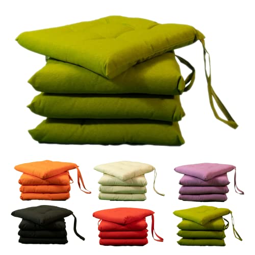 Tomaino Kissen für Küchenstühle, 4 Stück, einfarbig, mit Schnürsenkeln, sehr weich, für den Innen- und Außenbereich 40 x 40 cm (Grün) von Tomaino