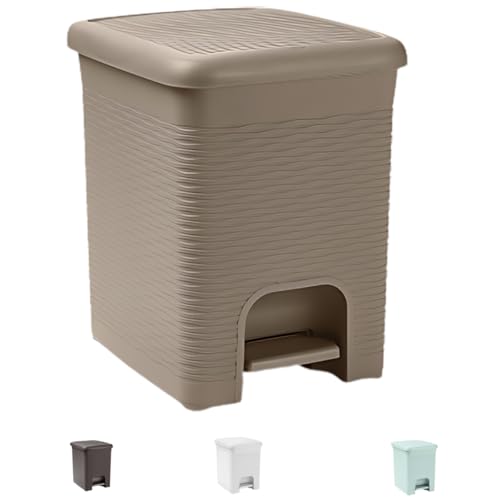 Tomaino - Kosmetikeimer aus Kunststoff mit Pedal - Badezimmerkorb mit Deckel - Kleiner Mülleimer für Zuhause, Badezimmer, Büro, Innenbereich, Schlafzimmer (Taupe, 6 Liter) von Tomaino