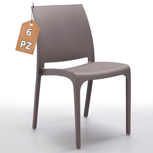 Tomaino - Küchenstuhl aus Kunststoff - Set mit 6 stapelbaren Kunststoffstühlen mit Armlehnen für Außen und Innen - Stühle für Garten, Wohnzimmer, Balkon oder Bar - Taupe Tomaino - Küchenstuhl aus Kunststoff - Set mit 6 stapelbaren Kunststoffstühlen mit Armlehnen für Außen und Innen - Stühle für Garten, Wohnzimmer, Balkon oder Bar - Taupe von Tomaino