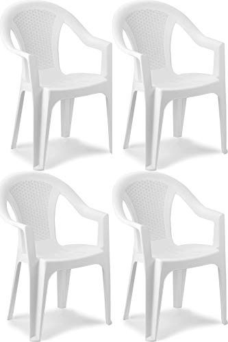 Tomaino - Set mit stapelbaren Gartenstühlen, Stühle in Rattan-Optik, Stühle für den Außenbereich aus Kunststoff - 4 Stück (Weiß) von Tomaino