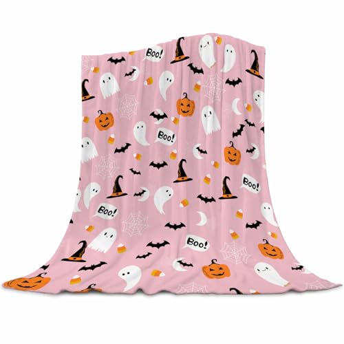 Halloween-Decke, niedliche Geisterdecke, rosa Decke mit Kürbis, leichte Überwurfdecke für Damen, weiche, gemütliche Fleece-Couch, Wohnzimmer, Bettdecke für Kinder, Mädchen, 152,4 x 203,2 cm Halloween-Decke, niedliche Geisterdecke, rosa Decke mit Kürbis, leichte Überwurfdecke für Damen, weiche, gemütliche Fleece-Couch, Wohnzimmer, Bettdecke für Kinder, Mädchen, 152,4 x 203,2 cm von Tomalillin