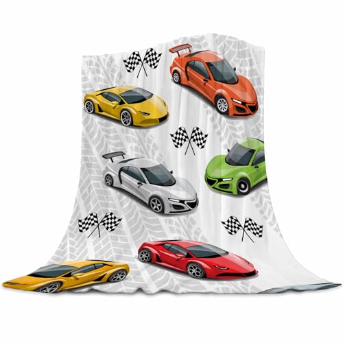 Überwurfdecke mit Rennwagen-Motiv für Kinder, mehrfarbig, Sport-Rennwagen, flauschige Plüschdecke für Jungen, Geschenk, Auto-Flanelldecke mit karierter Flagge für Kinder, Teenager, 130 x 150 cm Überwurfdecke mit Rennwagen-Motiv für Kinder, mehrfarbig, Sport-Rennwagen, flauschige Plüschdecke für Jungen, Geschenk, Auto-Flanelldecke mit karierter Flagge für Kinder, Teenager, 130 x 150 cm von Tomalillin