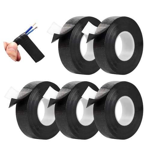 Tomalithic Selbstklebendes Isolierband - 5 Rollen Isolierband, Schwarzes Klebeband, Isolierband Wasserdicht, zum Schutz, Bündeln Und Reparieren von Kabeln(10 Kv Und Darunter) - 25mm X 0.8mm X 5yd von Tomalithic