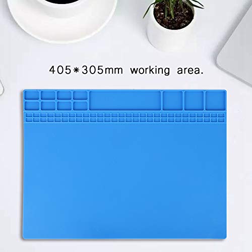 Tomantery Isolationsmatte, Einfacher Betrieb Soft Silikon Hochtemperaturwiderstand Isolierung Wartungsplattform Matte 405x305 Mm für TelefonpC -Reparaturen (Dunkelblau) von Tomantery