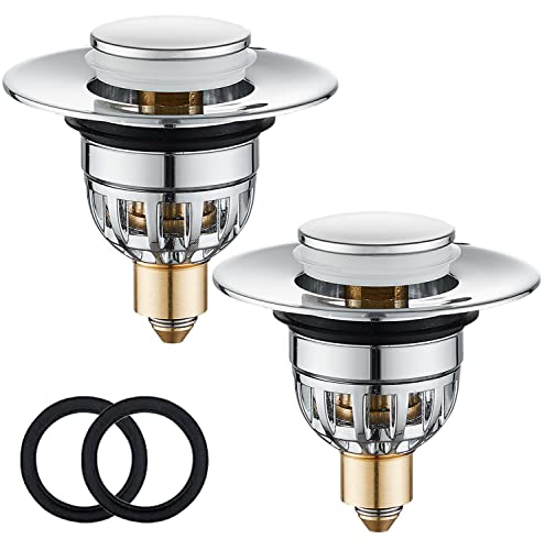 2er-Pack Pop Up Waschbecken Stecker, Edelstahl Badezimmer Waschbecken Stecker für Waschbecken, Push-Typ Bad Stecker Ersatz Bad Abfluss Filter Stecker mit Bounce Kern für 34-40mm Abfluss Loch von Tomario