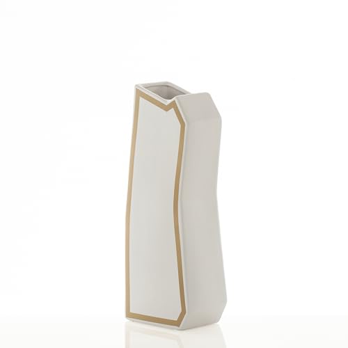 Wink Design, Vase Linea-C Gold - Vase aus Keramik - Farbe weiß matt - Details in der Farbe Gold - 15 x 10 x 41 cm von Tomasucci