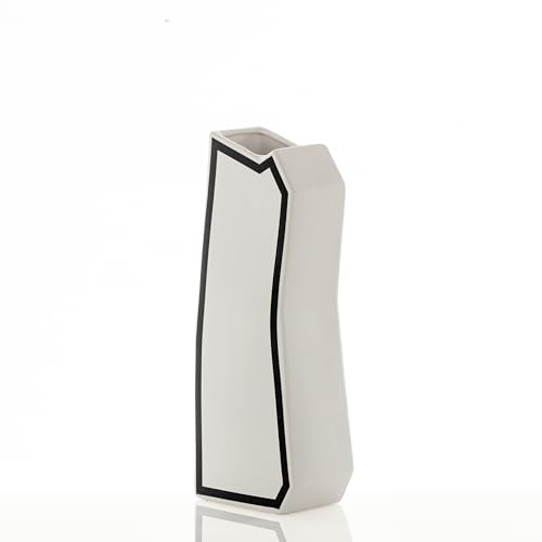Wink Design, Vase Linea-C - Vase aus Keramik - Farbe weiß matt - Details in der Farbe Schwarz - 15 x 10 x 41 cm von Tomasucci
