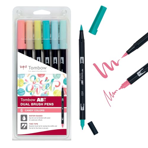 Tombow ABT Dual Brush Pen mit zwei Spitzen Candy Colours 6St, bunt, 1 Stück (1er Pack) von Tombow