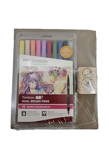 Tombow ABT-10C-MANGA2-ST Manga-Set aus 10x Fasermaler ABT Dual Brush Pens + Manga-Stempel von Tombow