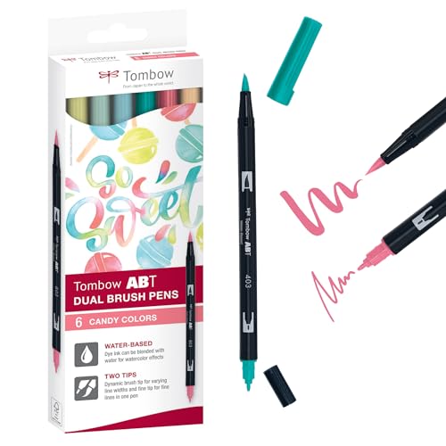 Tombow ABT Dual Brush Pen, Candy Colors, Stift mit zwei Spitzen, perfekt fürs Hand-Lettering und Bullet Journal, wasservermalbar, ABT-6C-4, 6er Set Tombow ABT Dual Brush Pen, Candy Colors, Stift mit zwei Spitzen, perfekt fürs Hand-Lettering und Bullet Journal, wasservermalbar, ABT-6C-4, 6er Set von Tombow