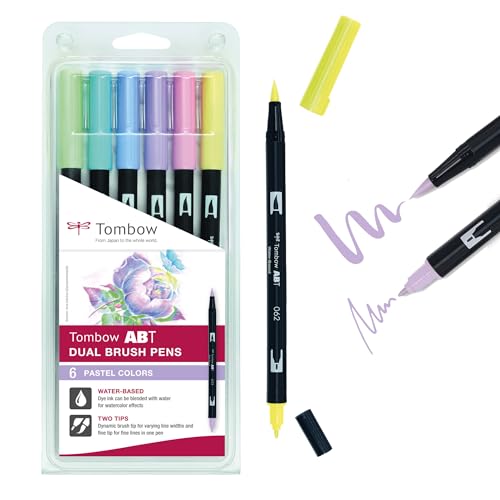 Tombow ABT-6P-2 Fasermaler Dual Brush Pen mit zwei Spitzen, pastellfarben, bunt, 1 Stück (6er Pack) von Tombow