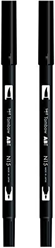 Tombow ABT-N15 Fasermaler Dual Brush Pen mit Zwei Spitzen, Black (2-Pack) von Tombow