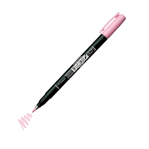 Tombow Brush Pen Fudenosuke Pastel, soft pink, mit Kreideoptik auf schwarzem Papier, weiche & elastische Pinselspitze, für Handlettering [WS-BS58] von Tombow
