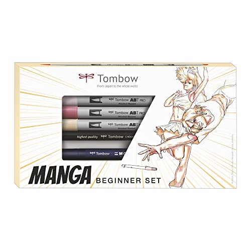 Tombow Manga Beginner Set | ABT PRO Alkoholmarker für ausdrucksstarke Mangas |Inklusive Schritt-für-Schritt Anleitung| 7-teilig [MANGA-SET-BEG] von Tombow