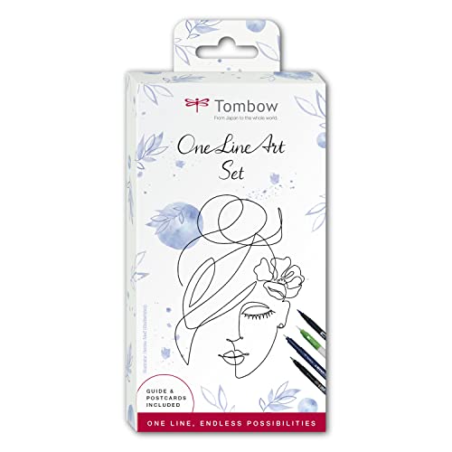 Tombow One Line Art Set | 6 Tombow Produkte | Inklusive Schritt-für-Schritt Anleitung für dein erstes One Line Art Motiv [ONELINE-SET], Schwarz, Mittel von Tombow