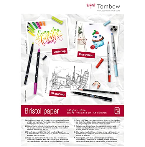 Tombow Zeichenblock Bristol A6 (14,8 x 10,5 cm), 250 g/m², 25 Blatt, PB-MARK-COVER-6, nicht zutreffend von Tombow