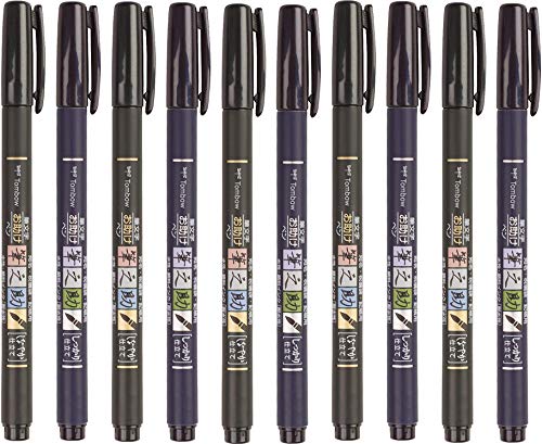 Tombow fudenosuke Pinsel Pen weiche und Harte Spitze 10 Pack schwarz (5x weiche und 5x harte Spitze) von Tombow