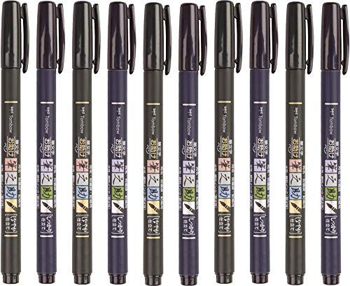 Tombow fudenosuke Pinsel Pen weiche und Harte Spitze 10 Pack schwarz (5x weiche und 5x harte Spitze) von Tombow