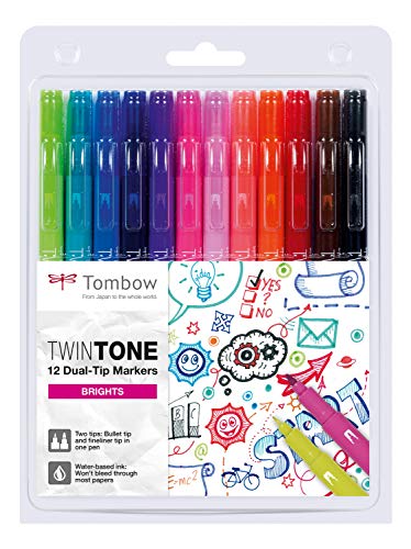 Tombow WS-PK-12P-1 Twintone Marker Set 12-Pack, Dual-Tip, Bright, bunt von Tombow