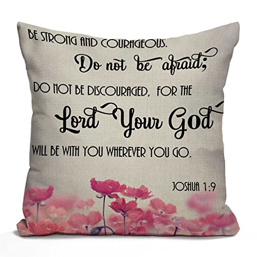 Tomda Christliche Bibelversen, Schriftzitate, Joshua-1-9, rosa Blumen, Bauernhaus-Kissenbezug, 45 x 45 cm, Heimdekoration, Baumwolle, Leinen, Kissenbezug für Sofa, Couch Tomda Christliche Bibelversen, Schriftzitate, Joshua-1-9, rosa Blumen, Bauernhaus-Kissenbezug, 45 x 45 cm, Heimdekoration, Baumwolle, Leinen, Kissenbezug für Sofa, Couch von Tomda