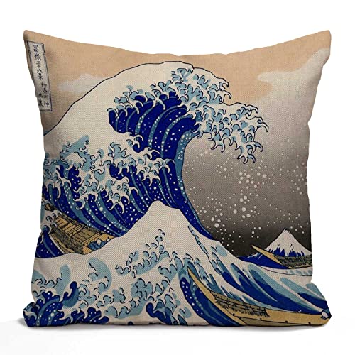 Tomda Hokusai The Great Wave Kissenbezug, Kissenbezug, Baumwolle, Leinen, 45 x 45 cm, für Sofa und Couch von Tomda