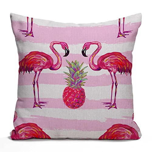 Tomda Sommer Tropisches Muster mit Flamingo und Ananas, Baumwoll-Leinen-Kissenbezug, Kissenbezug, Zuhause, Büro, dekorativ für Sofa, Wohnzimmer, quadratisch, 45 x 45 cm von Tomda