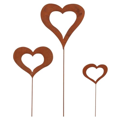 Tomedeks 3 Stück Set Herzen Stecker Gartendeko, Rostdeko Gartenstecker, Grabdekoration, Grabschmuck Pflanzenstecker Metall, Stahl Rost Edelrost Wetterfest Für Garten Beet Roststecker Deko Herzen von Tomedeks