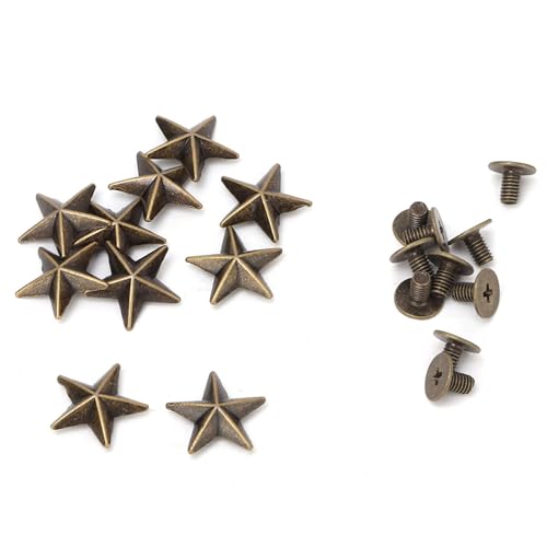 10 pcs Sternnieten, 14mm Leder Nieten Kit Metal Sternstar Spike Schraube Kleidung Fünf spitze Nägel für Ledercraft -Taschen (14 mm konvexe Bronze) von Tomedny