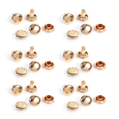 100Sets Doppelkappe Niete, 3 Farben Metall Rapid Nieten Lederhandwerk Stollen Dekorative Stollen 0,3 x 0,3 Zoll für DIY Leder -Handwerksreparaturdekoration Dekoration (Gold) von Tomedny