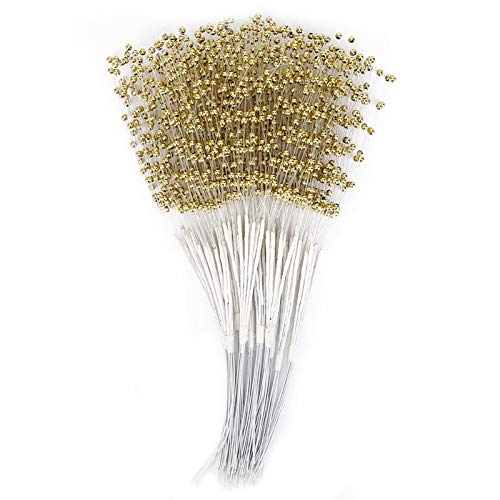100pcs Perlen Sticks, Hochzeitperlen Bouquet Brautperlen String Blumenbouquet DIY Dekoration Accessoires für Hochzeitsfeierdekoration (Gold) von Tomedny