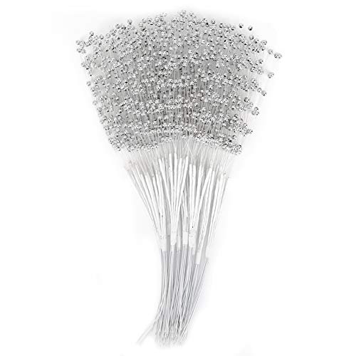 100pcs Perlen Sticks, Hochzeitperlen Bouquet Brautperlen String Blumenbouquet DIY Dekoration Accessoires für Hochzeitsfeierdekoration (Silber) von Tomedny