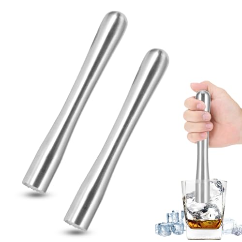 2 PCs Muddler für Cocktails, Edelstahl -Cocktail -Muddler -Obst -Smasher -Bar -Werkzeug und Accessoires für Fruchtgetränke mischen (18,5 cm) von Tomedny