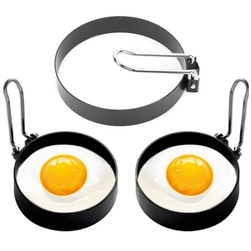 2pcs Non -Stick -Eierringe Set, Edelstahl -Ei -Kochringe mit Griff runden Schimmelbrauch -Kochen -Shaper zum Camping Innenräumen von Tomedny