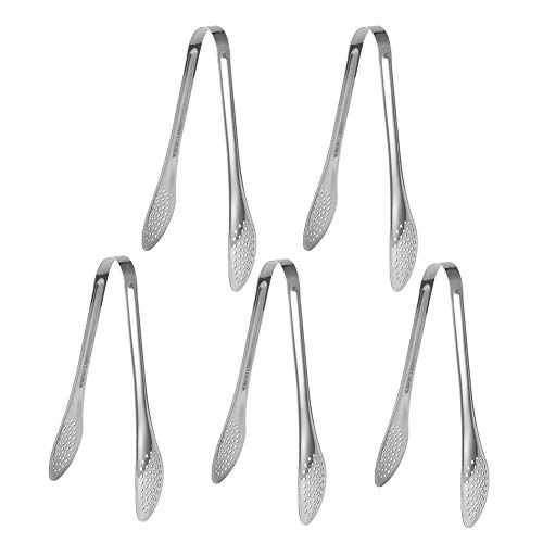 5pcs serviert Zange, Edelstahlfutter Zunge kleine Servierutensilien Küchenkochwerkzeug für Salat, Fisch, Steak, Grill, Buffet, Fleisch (L) von Tomedny
