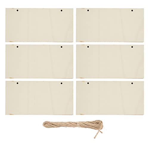 6pcs Holzschild leer, 7,9 x 3,9 Zoll unfertiger hängendes Holzschild Rechteck Plaques dekorativ mit Löchern und Seil für Café -Shop -Tür von Tomedny