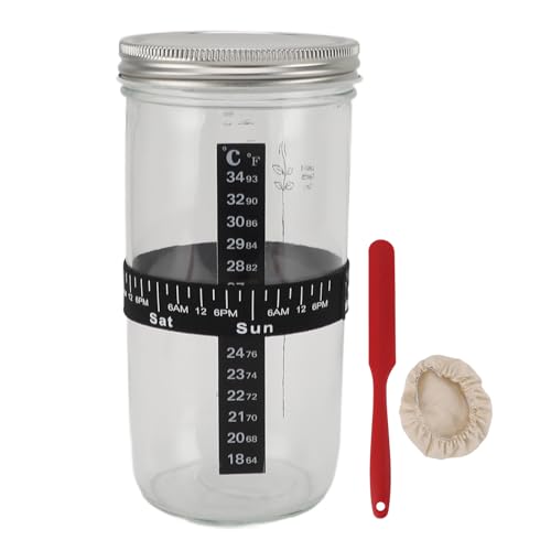 Glas Sauertough Starter Jar, Sauerteig Starter -Kit mit Schaberdeckel Fütterungsband Thermometer Band Sauerteig Brot Backvormaterial für Küche von Tomedny