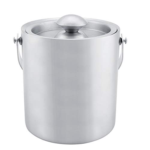 Insulated Ice Bucket, Double Wall Stainless Steel Bucket with Lid, Silver Ice Container for Party, Freezer, Home, Bar, Chilling Beer, Champagne (2l) von Tomedny