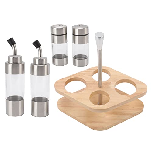 Öl-und Essig-Spender-Set, Edelstahl-Öl-Spender-Set mit Holz ständer für Arbeits platten Gewürz-Gläser für Zuhause von Tomedny