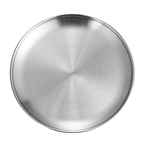 Pizzaplatte, Edelstahl Pizza Pfannen runde Metallplatten Silber Servierschale runde Backschale für Kekstortenkuchen Früchte von Tomedny