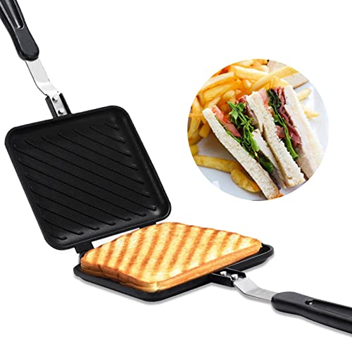 Sandwichhersteller, doppelseitiger Nicht -Stick -Bratpfannen -Panini -Maker mit Griffflachbuden -Sandwich für das Frühstück zu Hause (13,8 x 5,9 Zoll) von Tomedny