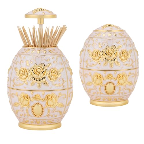 Tomedny Automatischer Zahnstocherhalter, Vintage Metall Hand Press Zahnstocher Zinklegierung Blumenmuster Tragbares Einziehbares Zahnstocher können Container für Heimrestaurant 1PCS boxen (Gold) von Tomedny