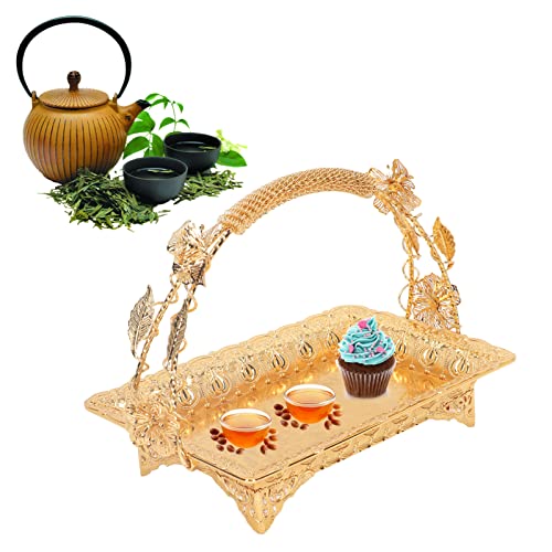 Vintage Kaffee -Servierschale, goldene türkische Kaffee dekorative Tablett Rechteck Zinklegierung Tee -Servierstand Metallplatte für Whisky Dessert Obst Home Kitchen Hochzeitsbar von Tomedny