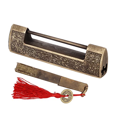 Vintage -Schlösser mit wichtigen, chinesischen Antiquitätenretro -Retro -Abstand 9 cm/3,5 Zoll Klassisches Muster Messing Horizontales Vorhängeschloss von Tomedny