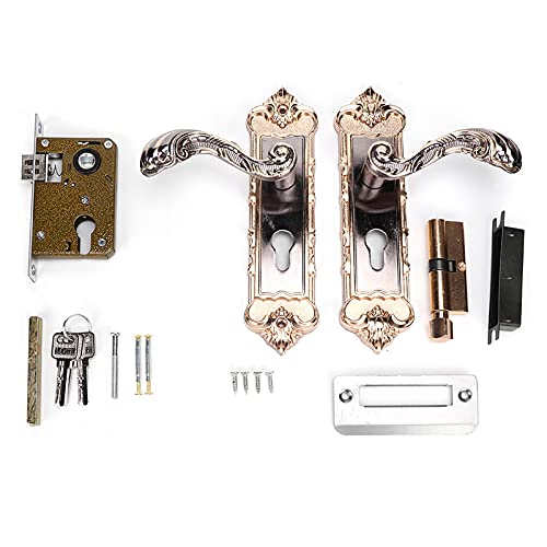 Vintage Türgriff Set, Türschloss im europäischen Stil Innen Hebel Türgriff mit Schlüssel zylinder und Zubehör für Home Office Hotel von Tomedny